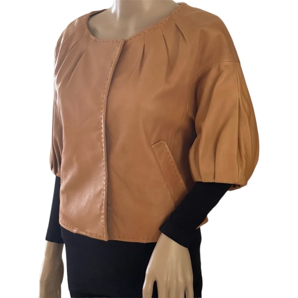 BCBGMaxAzria Leather Cognac Cropped Buttery  Jacket   Size Small   NWOT